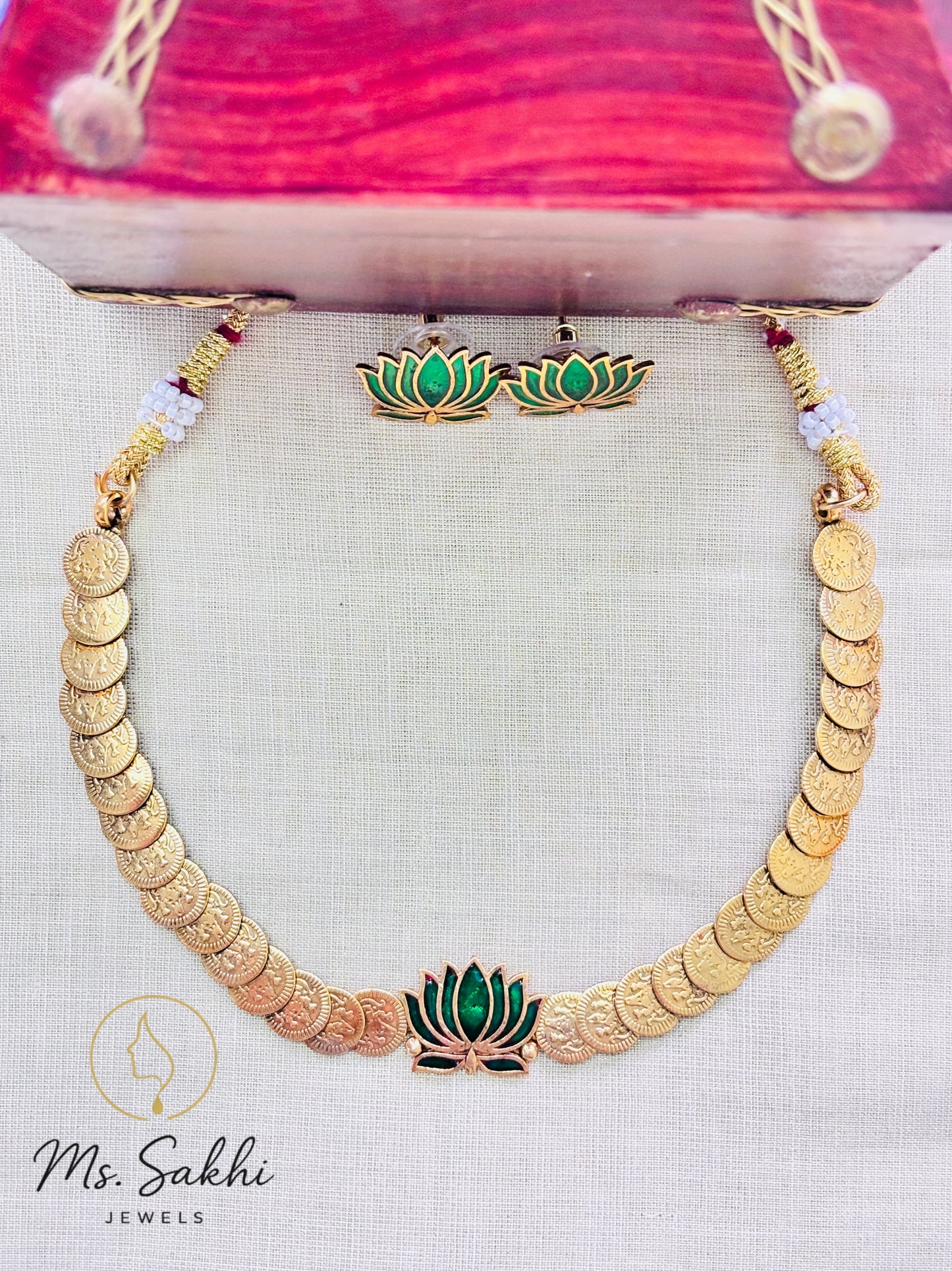 Green Lotus Coin Necklace