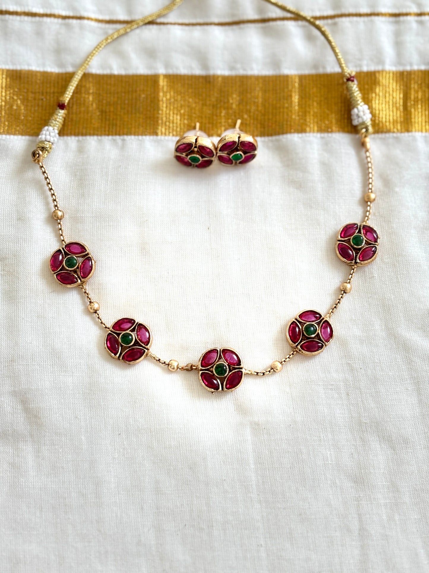 Floral Necklace (Pink-Green)