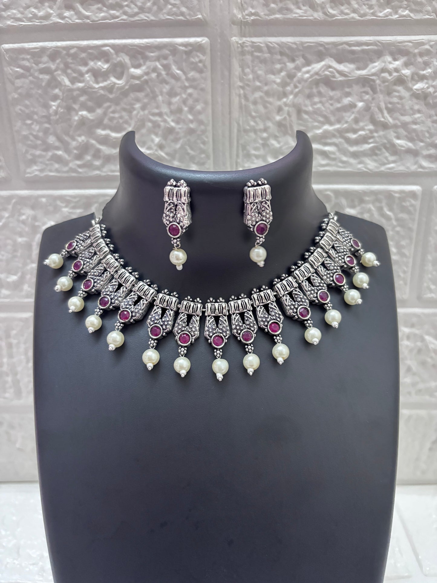 German Silver Necklace Dark Purple