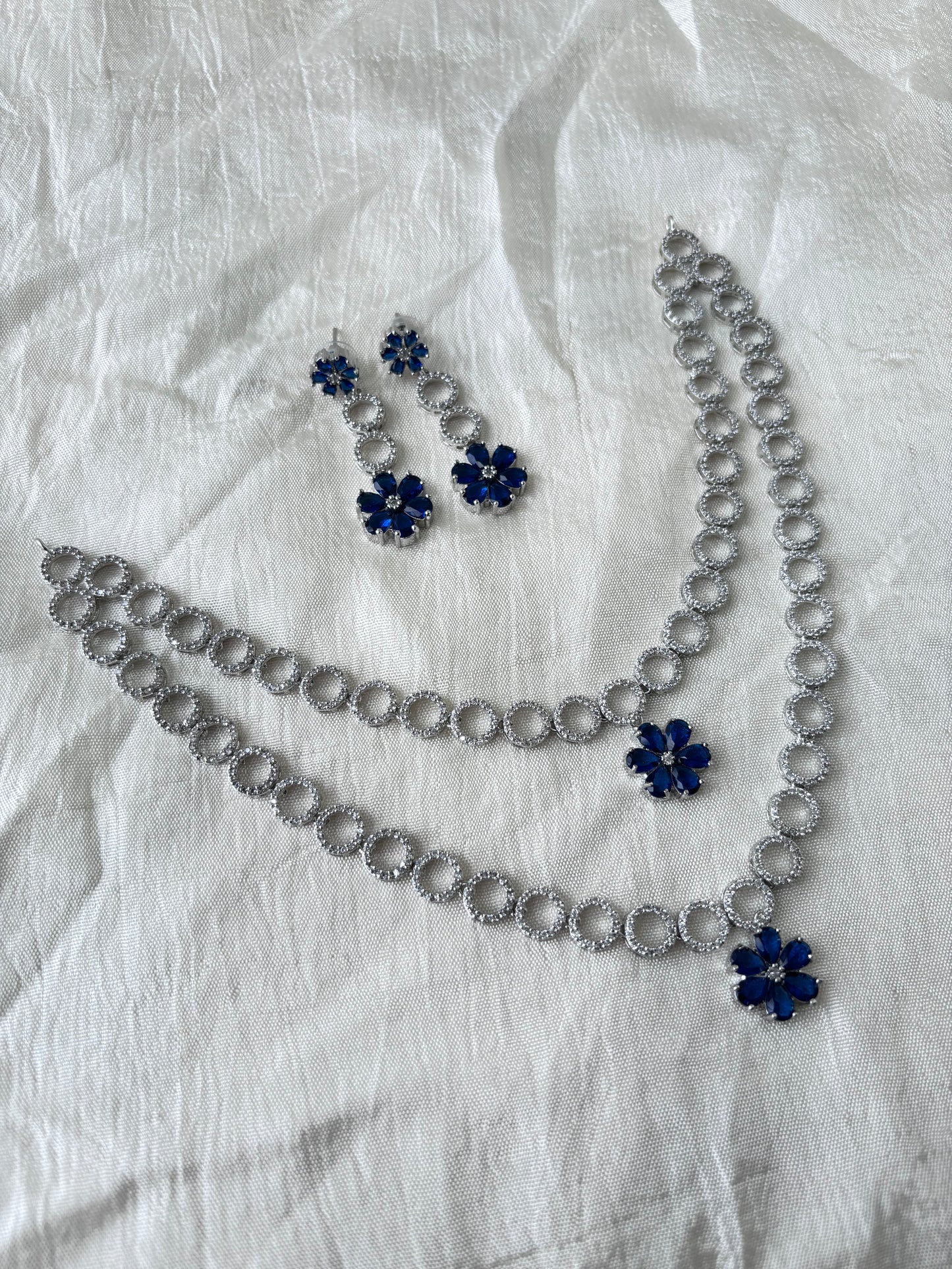 Premium AD Double Layer Necklace Blue