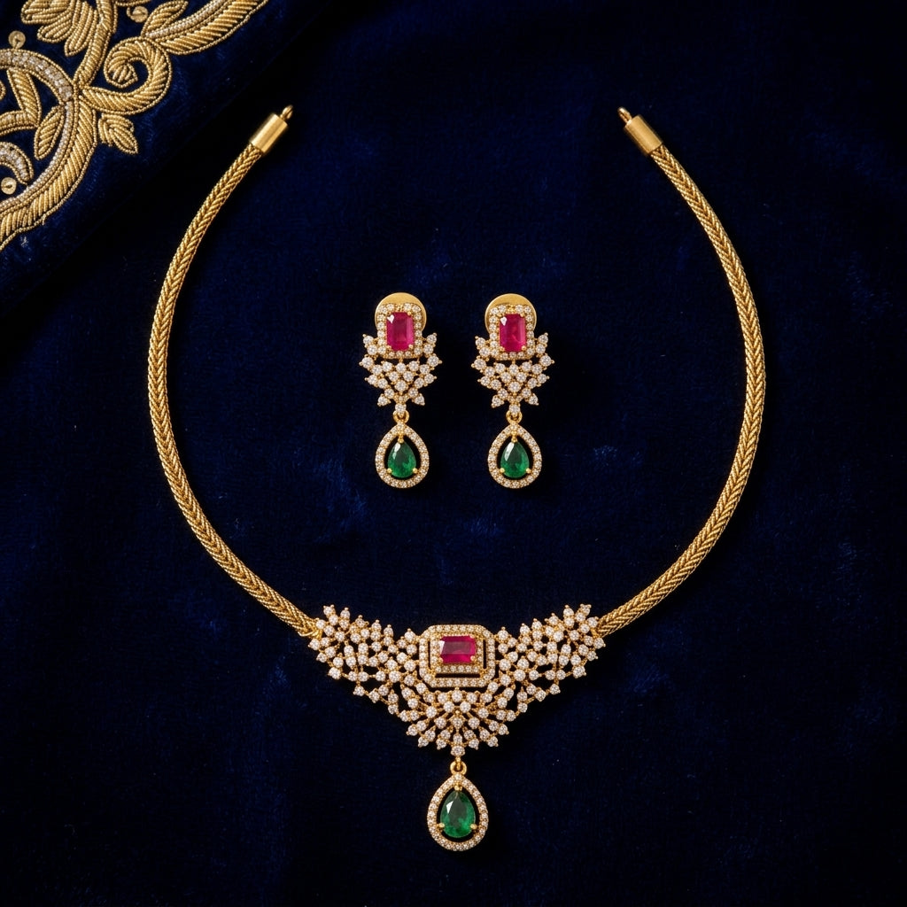 Thilak Short Necklace Ruby Green