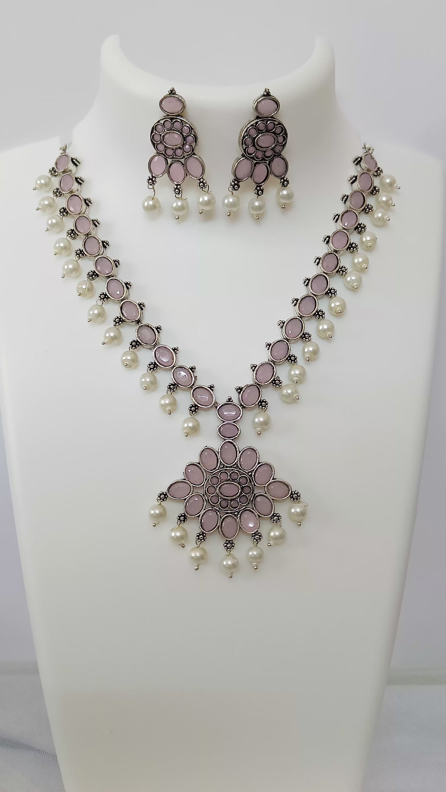 Devi Necklace German Silver Pink