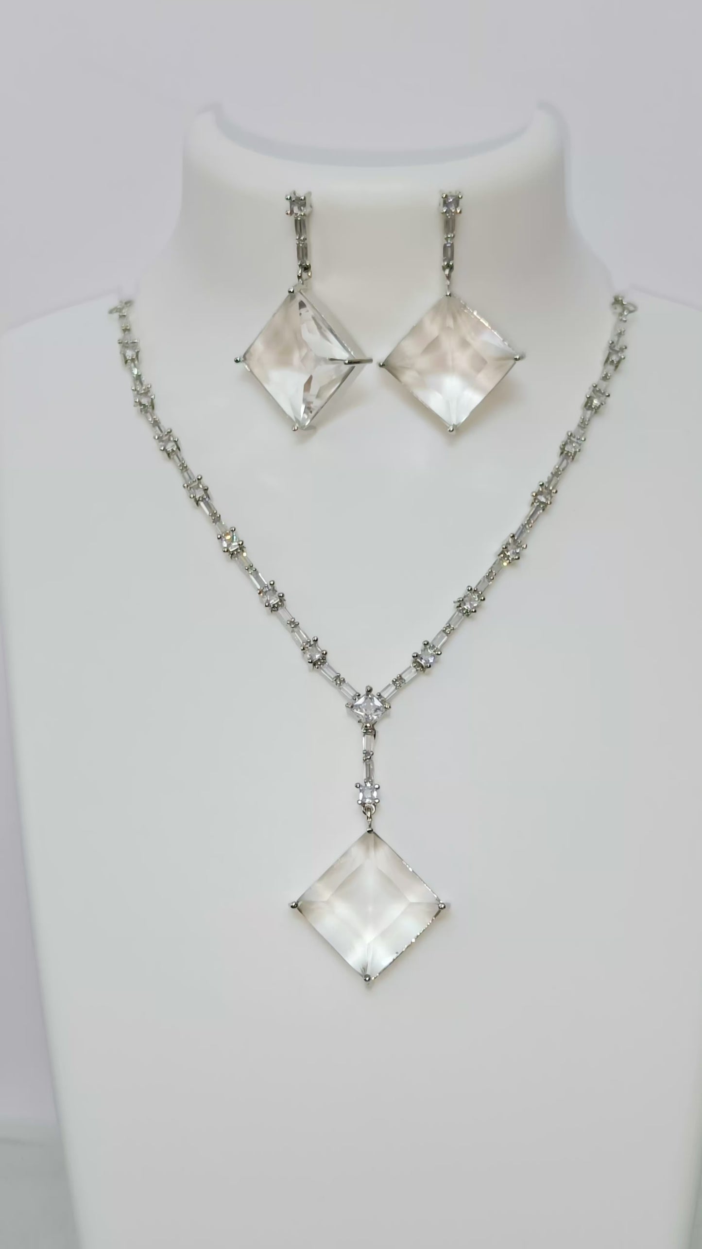Square Pendant AD Necklace White