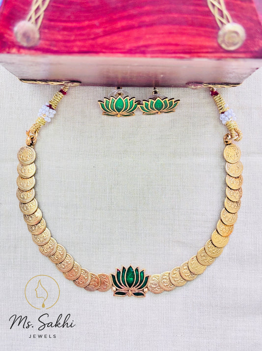 Green Lotus Coin Necklace