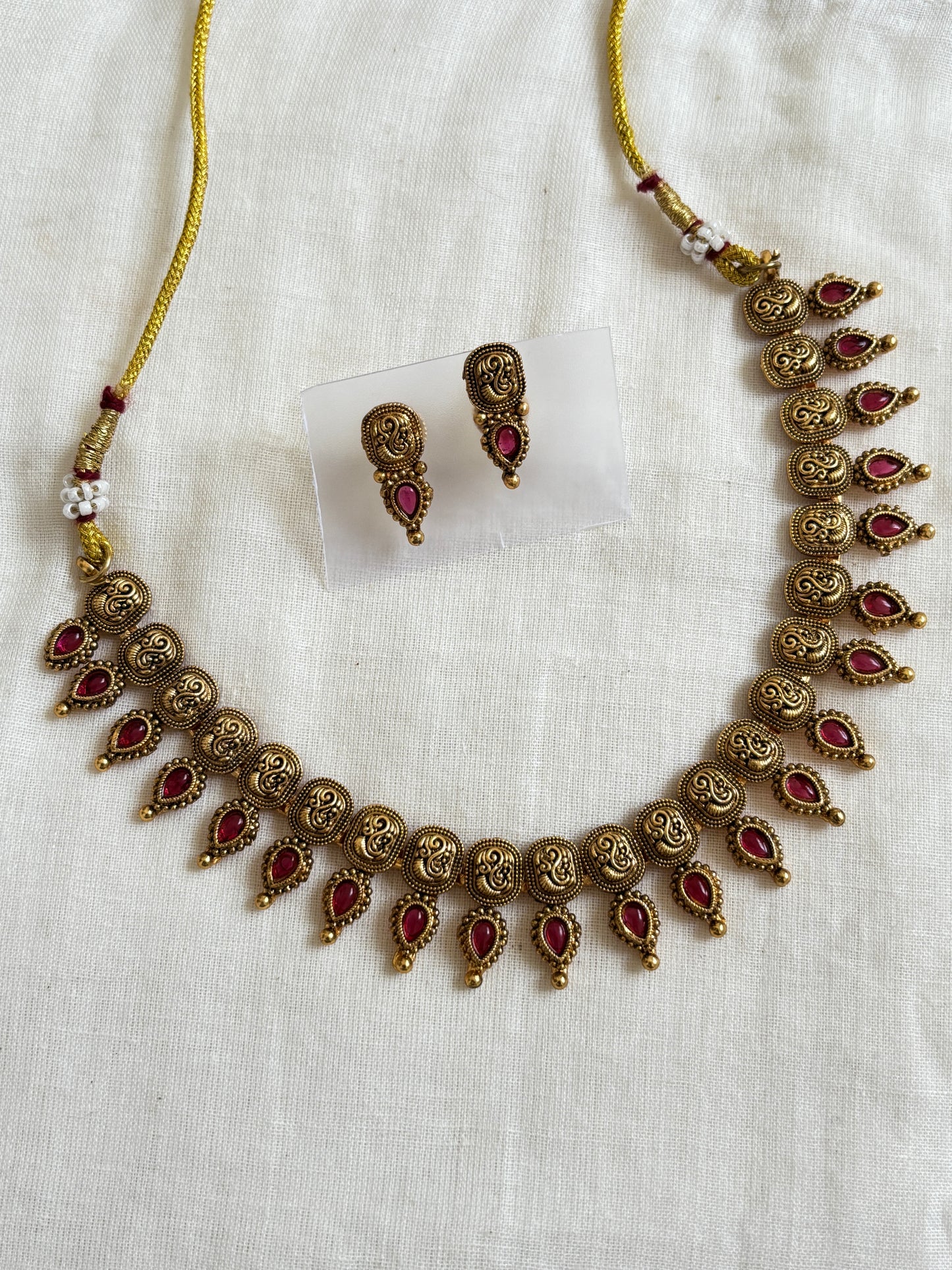 Aaradhya Antique Ruby Temple Necklace (Red)