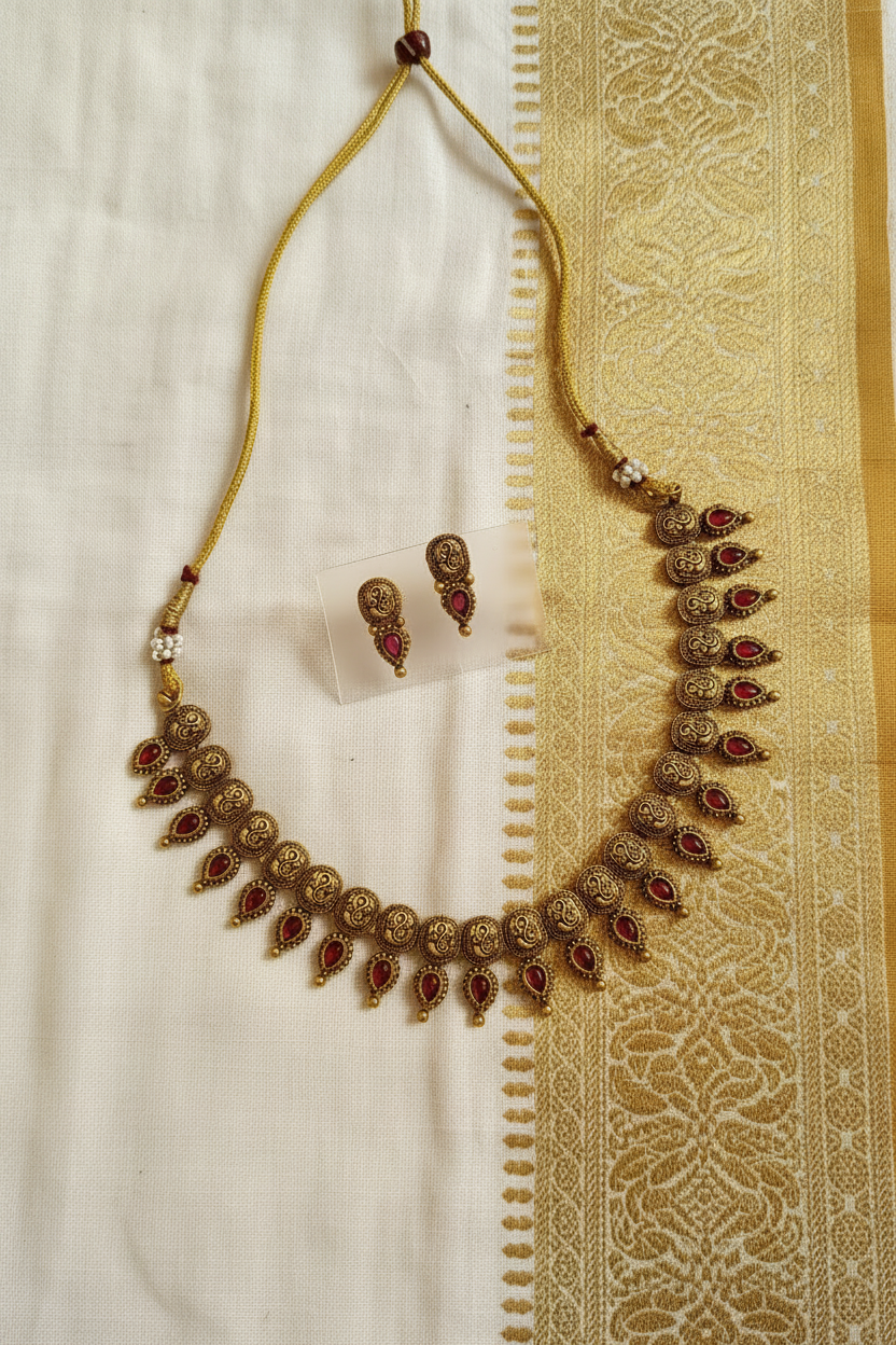 Aaradhya Antique Ruby Temple Necklace (Red)
