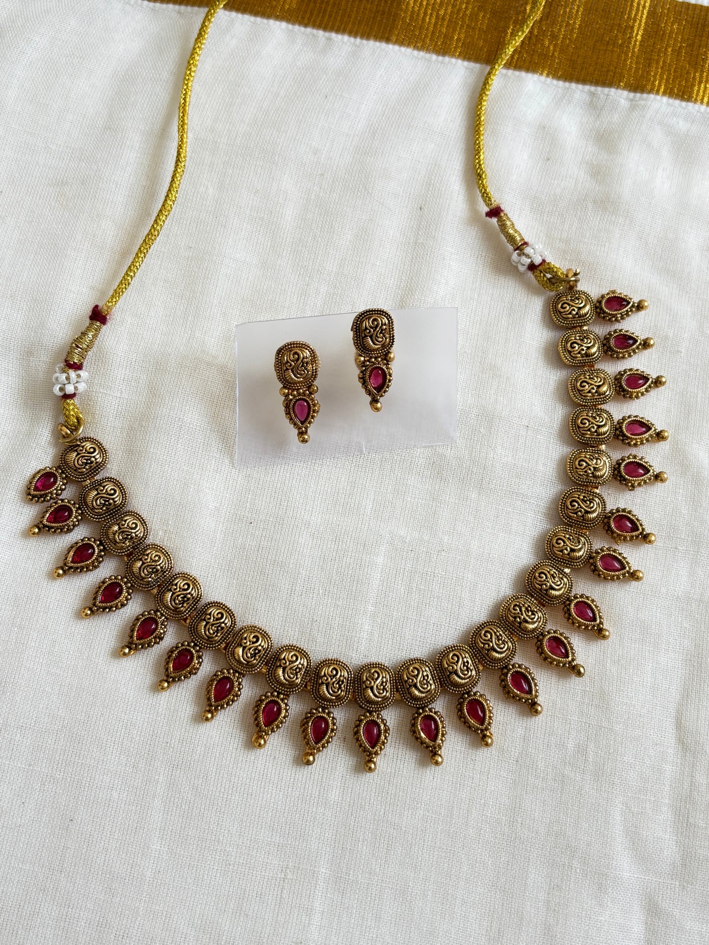 Aaradhya Antique Ruby Temple Necklace (Red)