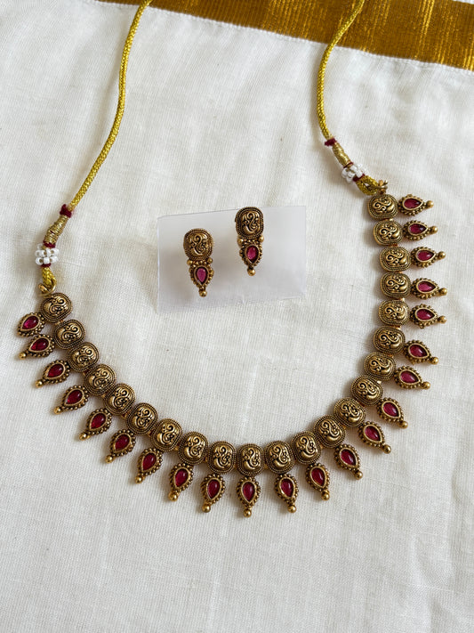 Aaradhya Antique Ruby Temple Necklace (Red)