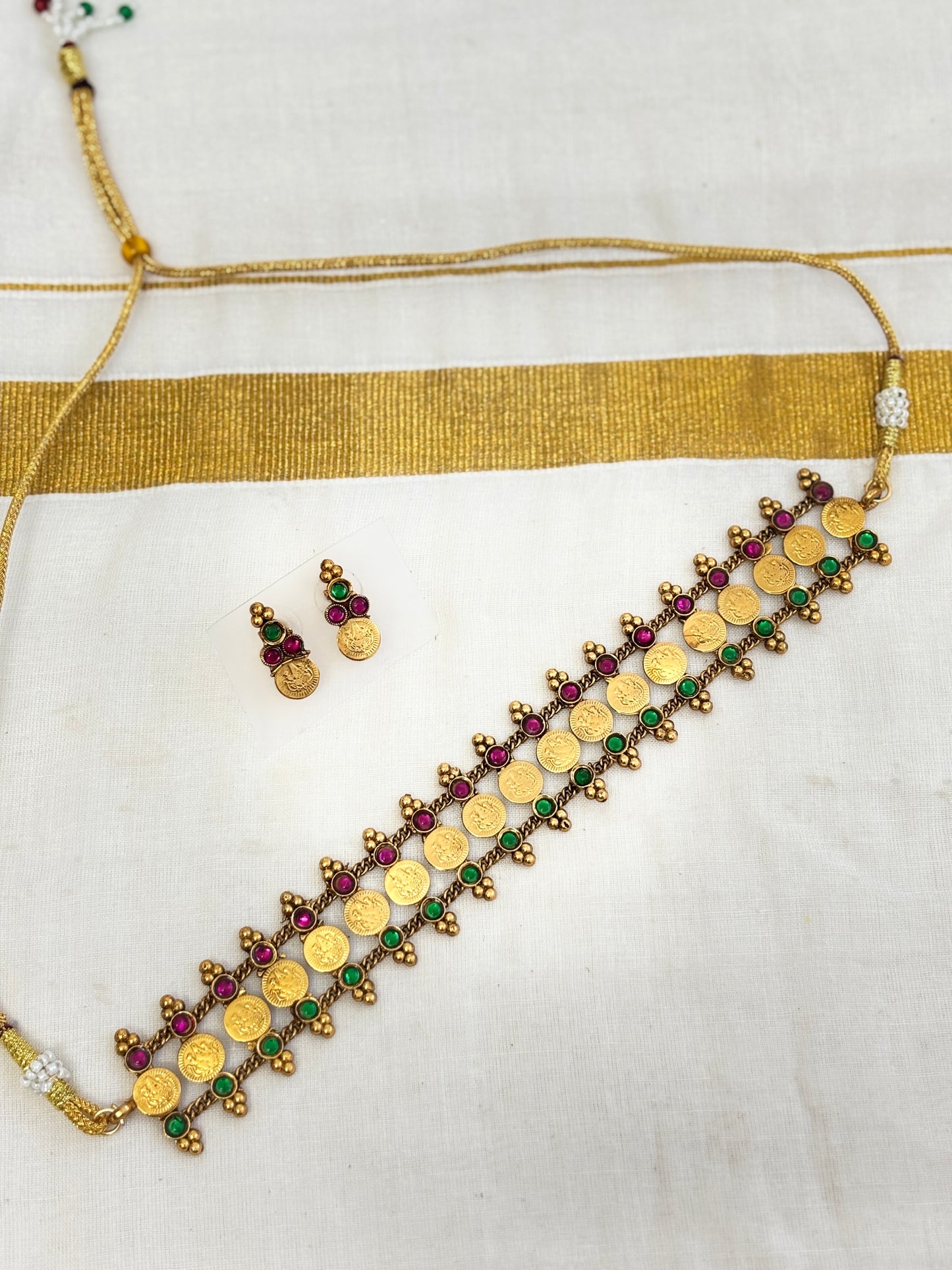 Hiranmayi coin choker (pink & green)