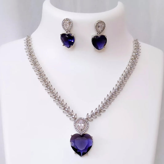 Royal Heart AD Necklace-Purple
