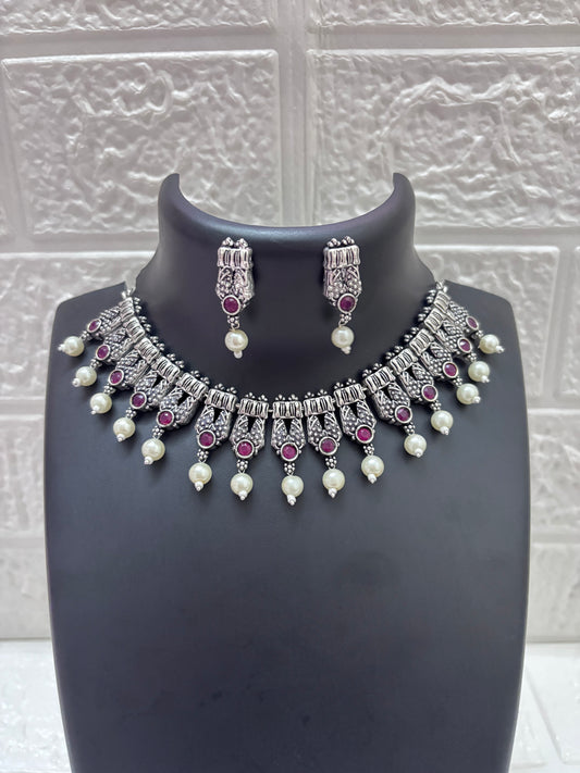 German Silver Necklace Dark Purple