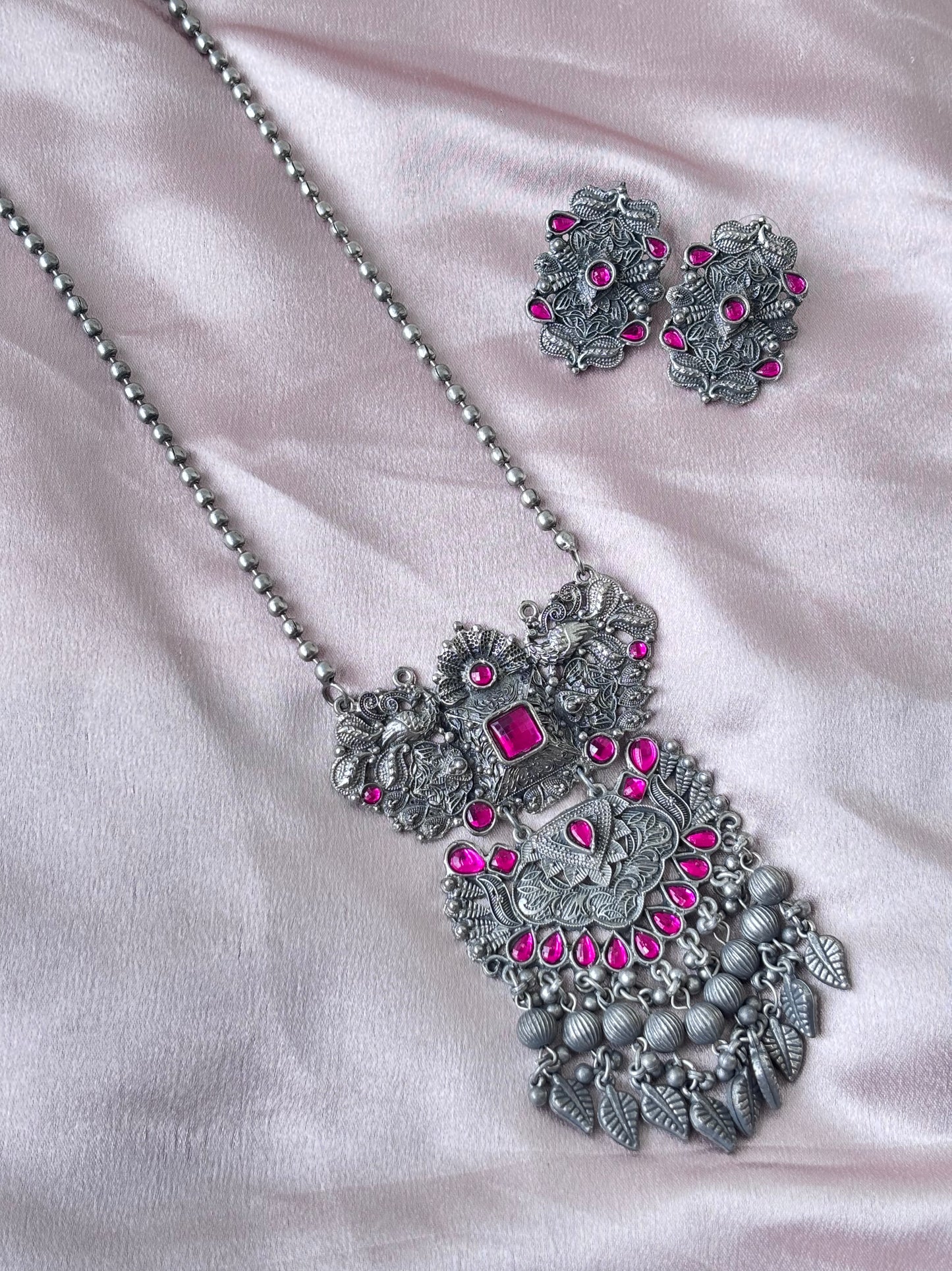 Oxidised Long Haram Pink (36 Inches)