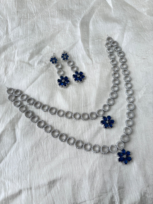 Premium AD Double Layer Necklace Blue