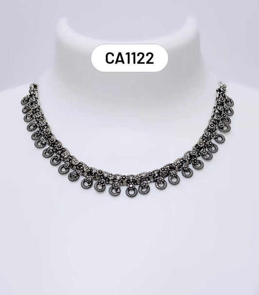 Ring drop oxidised short necklace