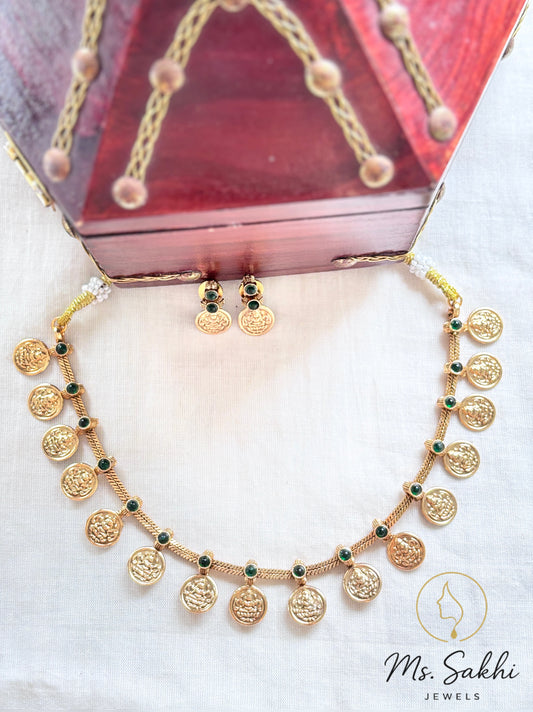 Lakshmi Coin Necklace-Green stone