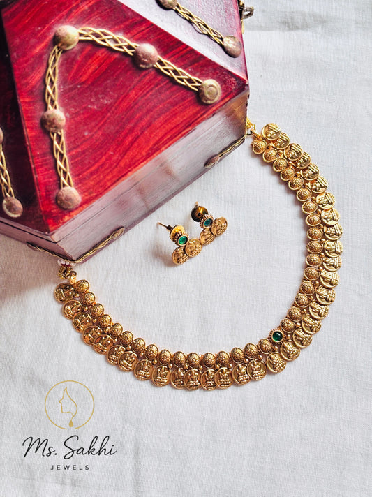 Lakshmi coin Necklace-Green center stone
