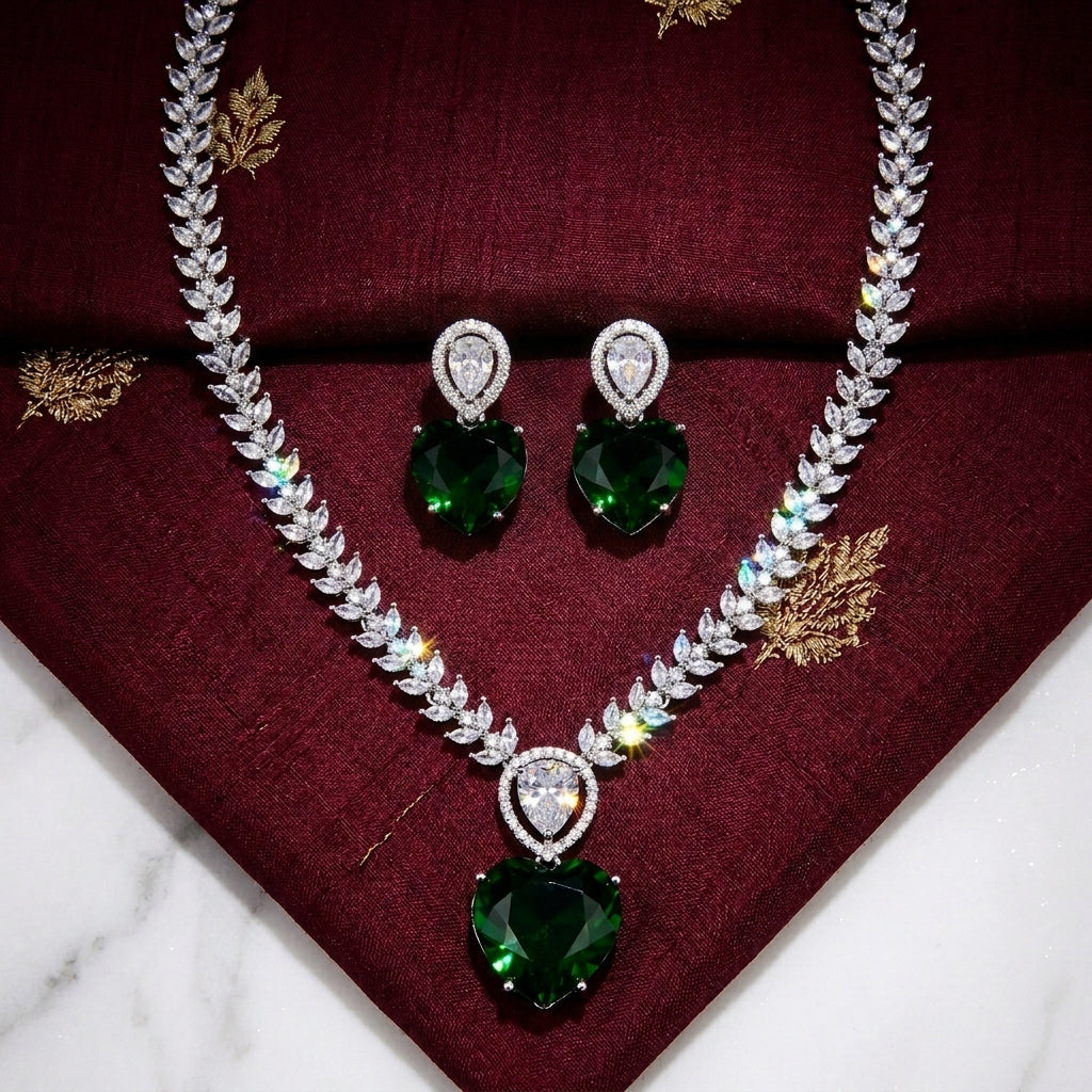 Royal Heart Green AD Necklace