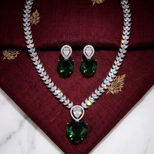 Royal Heart Green AD Necklace