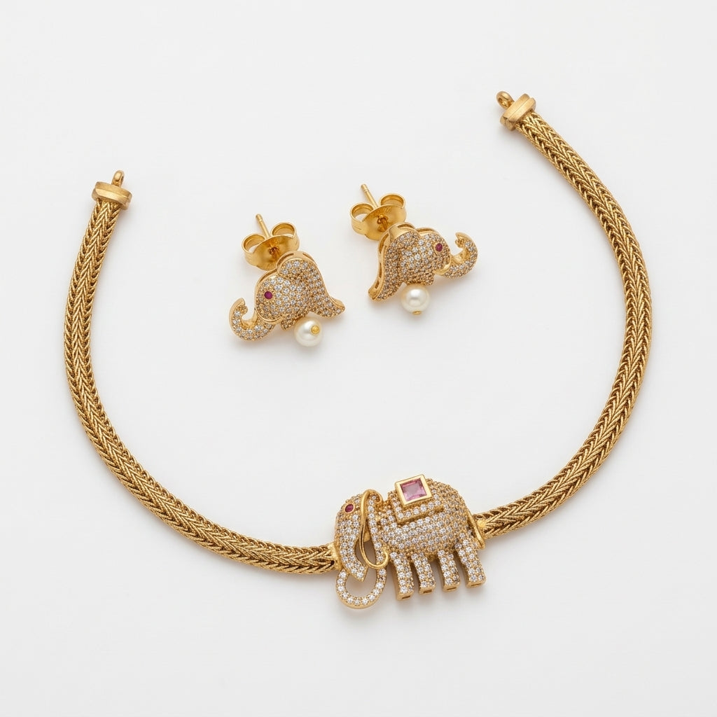Airavath Short Necklace Pink Stone