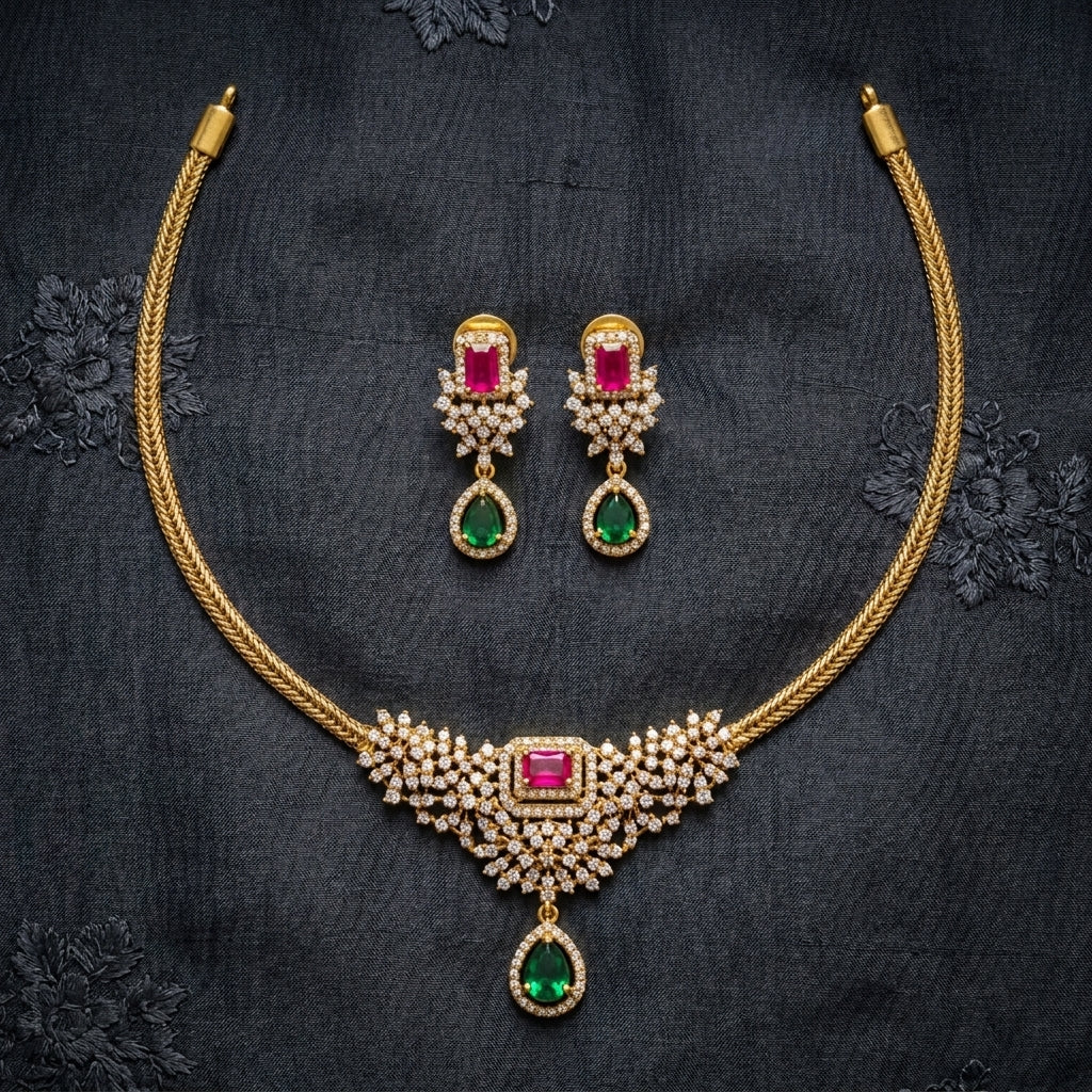 Thilak Short Necklace Ruby Green