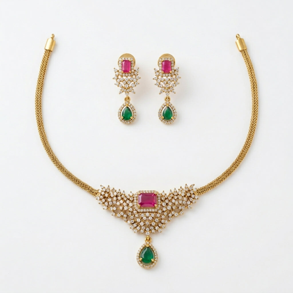Thilak Short Necklace Ruby Green