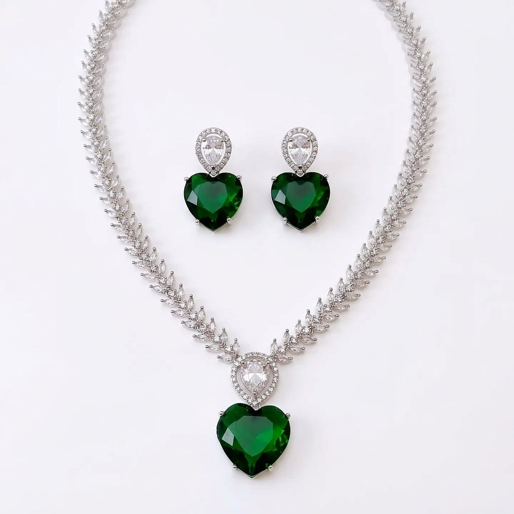 Royal Heart Green AD Necklace