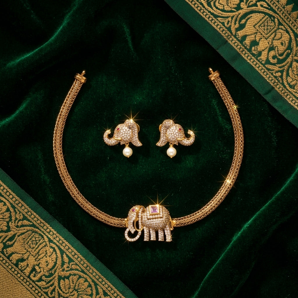Airavath Short Necklace Pink Stone