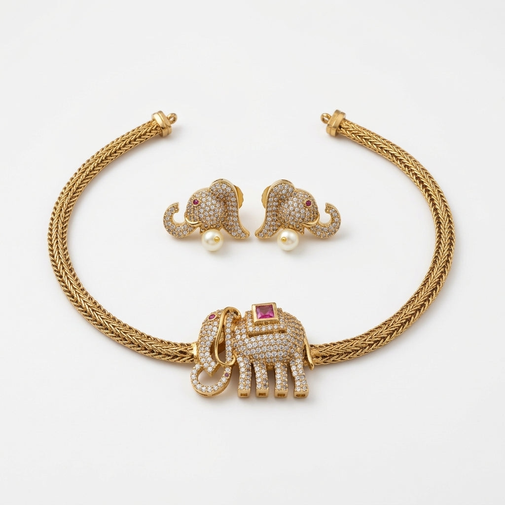 Airavath Short Necklace Pink Stone