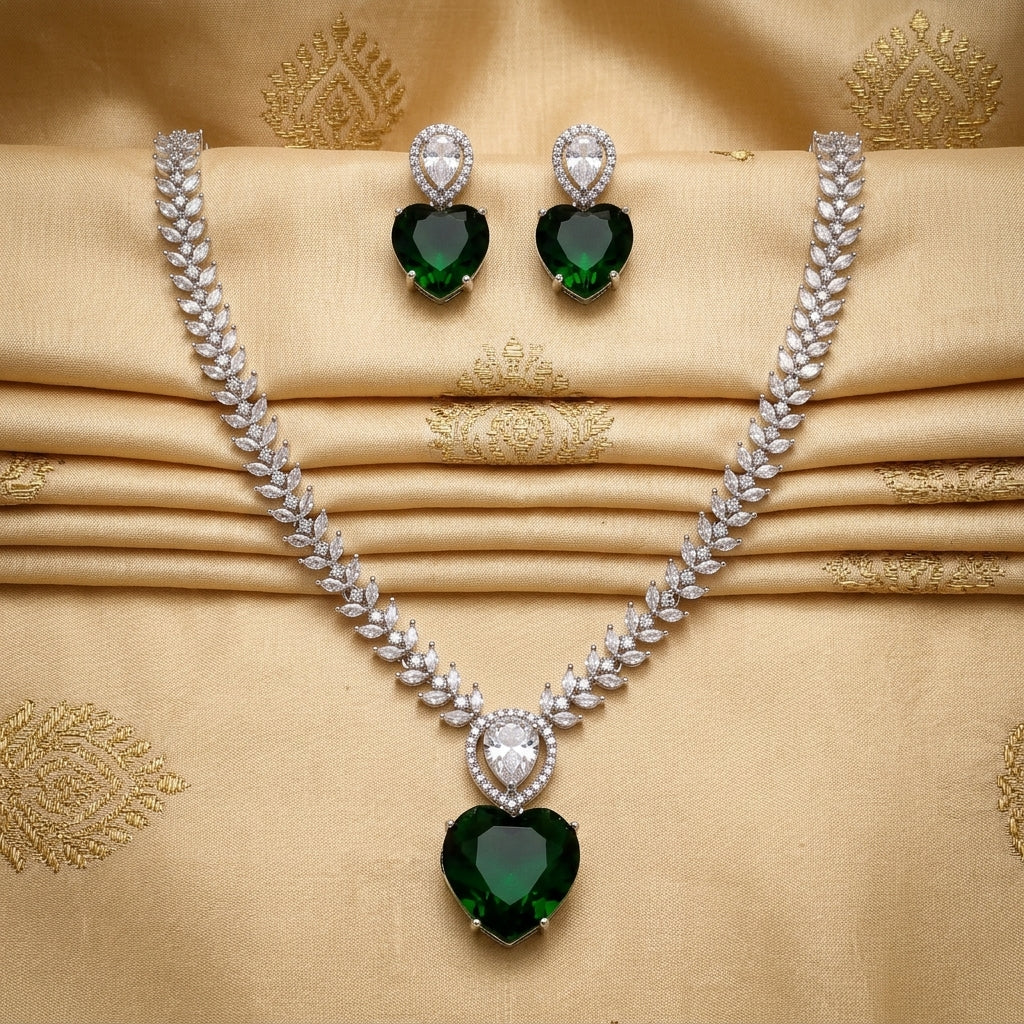 Royal Heart Green AD Necklace