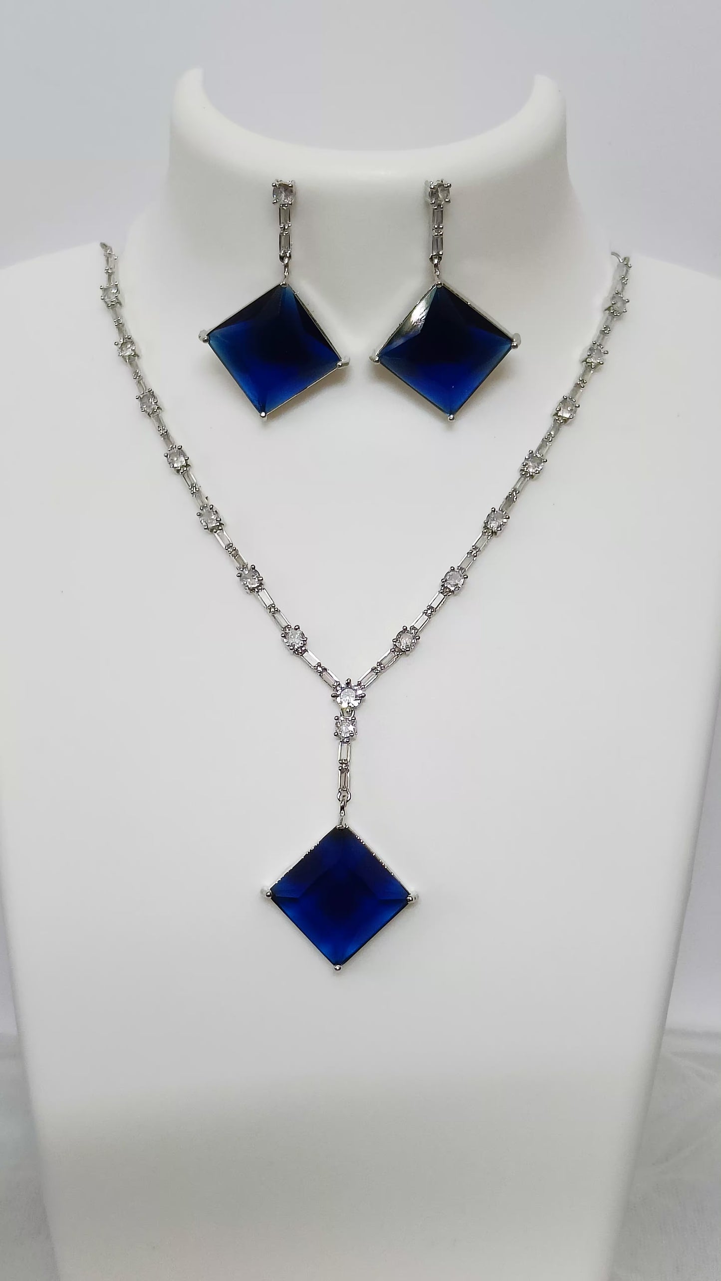 Square Pendant AD Necklace Royal Blue